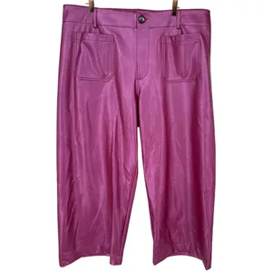 Anthropologie Maeve Colette Faux Leather Wide Leg Cropped Pants Pink Size 20W thumbnail 5