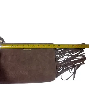 Sarah World Brown Suede Fringe Wristlet Sustainable Clutch Bag Bohemian Earthy thumbnail 4