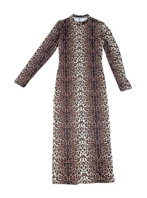 Leopard Print Long Sleeve Maxi Dress Mock Neck Bodycon Mob Wife Chic Party thumbnail 1