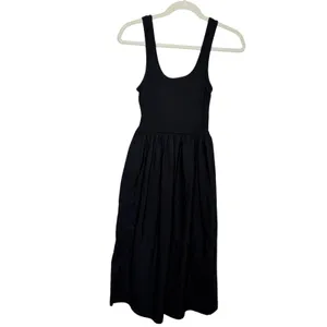 Zara Black Mixed Media Ribbed Cotton Poplin Tank Midi Dress Small thumbnail 2