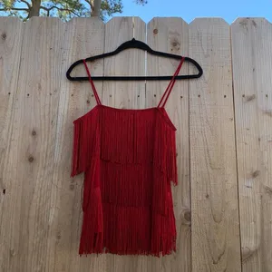 Red‎ layered tassel shirt size medium, preowned great condition thumbnail 4