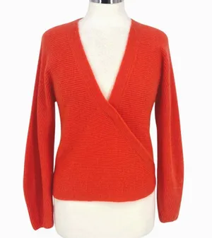 Vince Wrap-Style Wool Mohair Blend Balletcore Sweater Burnt Coral Size Small thumbnail 1