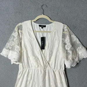 Lulus Dress Womens M Cream Floral Lacy Jacquard Mini‎ Dress Wedding Party NEW thumbnail 4