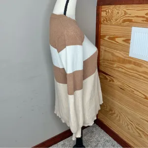 Le lis Brown White Tan Striped Colorblock Balloon Sleeve Crewneck Sweater Small thumbnail 2