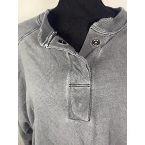 BDG Logan Oversized Cropped Long Sleeve Boxy Henley Top Gray S thumbnail 3