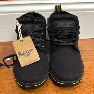 NWOB Dr.‎ Martens Black Canvas Boots with Yellow Stitching size 5 thumbnail 1