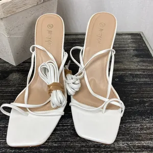 Nasty Gal White Square Toe Strappy Ankle Tie Cone Heel Sandal Shoes 9 thumbnail 3