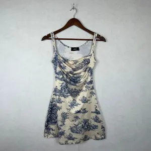 Cider Toile De Jouy Mini Dress Womens XXS Blue Cream Cowl Bodycon Cottagecore thumbnail 5