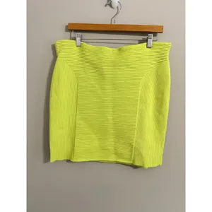 Express Body Contour Mini Skirt Womens XL‎ Neon Lime Green Ribbed Knit Stretch thumbnail 5