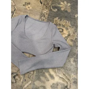 Alo Ribbed Long Sleeve Crop Top Grey Sz S NEW thumbnail 8