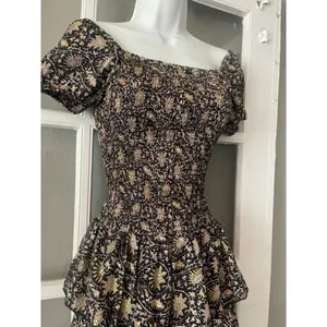 Muche et Muchette Black Gold Floral Smocked High-Low Tiered Ruffle Maxi Dress‎ thumbnail 4