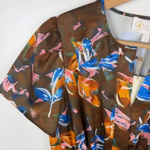 NWT Sheridan French Brown Floral Maxi‎ Dress Small Smocked Waist Flowy Resort thumbnail 2