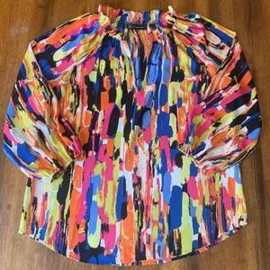 New York & Company Blouse Large Multicolor Brushstroke Abstract Colorful thumbnail 1