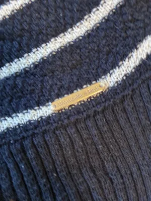 EST. 1892 Abercrombie and Fitch Sweater Womens XS Blue Waffle Knit Pullover White Striped thumbnail 2