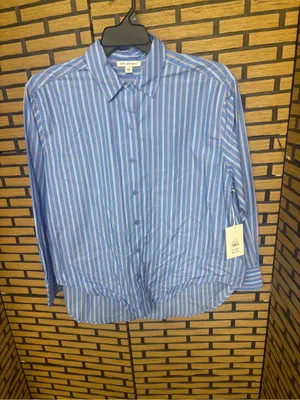 Free assembly blue stripe button down shirt size small thumbnail 2