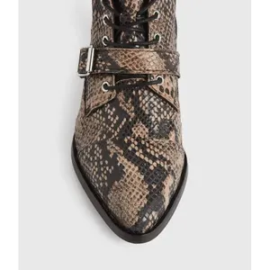 AllSaints Katy Snakeskin Leather Buckle Boots Brown Black Pointed Toe Size‎ 40 thumbnail 2