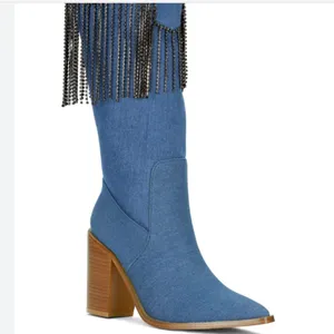 NEW Venus Cowgirl Embellished Fringe Blue Denim Boot SZ-9 Y2k Festive thumbnail 9