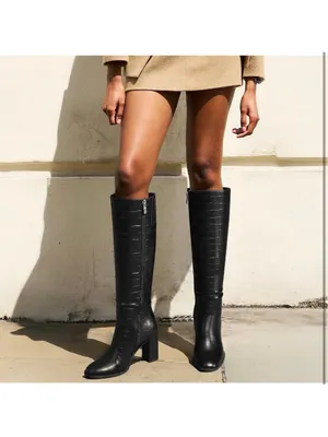 NEW Black Faux Crocodile knee High Boots Round Toe Chunky Heel 6.5 thumbnail 3