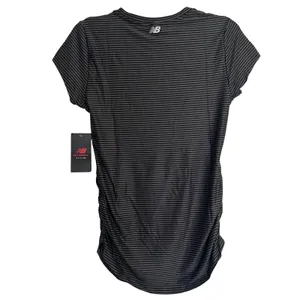 New Balance Isaac Mizrahi Live Shirt Women's Medium Black Striped Tee Activewear thumbnail 3