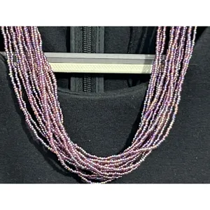 Artisan Multi Strand Purple Seed Bead Necklace 20" Made in Nepal Boho Pastel thumbnail 3