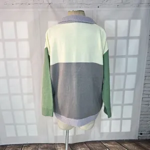 Pink Lily Multicolor Collared Button Down Colorblock Cardigan Sweater Sz Small thumbnail 5