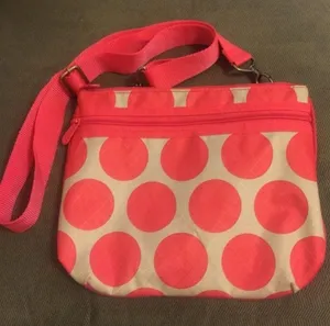 Thirty One EUC Pink Coral Mod Dot Adjustable Strap Nylon Crossbody Bag thumbnail 2