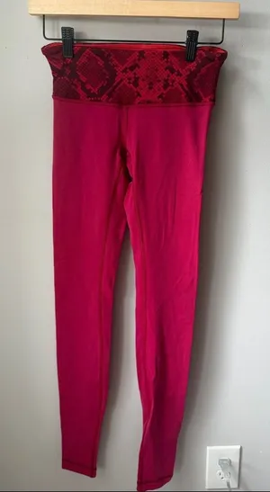 Lululemon Pink Wunder Under Leggings Snake Print Waist High Rise thumbnail 1