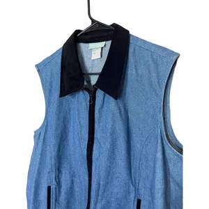 220 Hickory Vintage Denim Sleeveless‎ Zipper Front Velvet Collar Vest XL thumbnail 2
