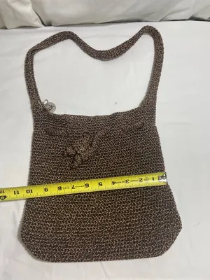 The Sak Brown Crochet Knit Drawstring Shoulder Bag Boho Slouch Hobo Purse thumbnail 4