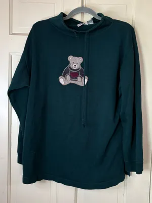 Vintage Fashion Bug Green Sweatshirt with Bear Embroidery 14/16 Grandmacore Top thumbnail 1