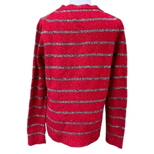 Madewell Wallace striped wool blend sweater red gray speckled knit large thumbnail 3