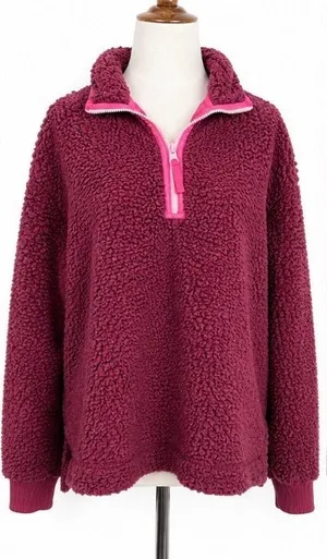 Aerie Sherpa Quarter Zip Pullover Medium Berry Pink Fleece Sweatshirt thumbnail 1