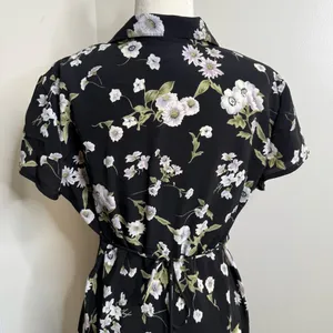 Vintage 90s B Moss Dark Floral Maxi Dress Women’s 13/14 Short Sleeve Collar thumbnail 4