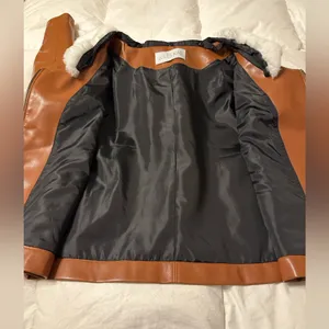 Jules Kae Brown Faux Leather Jacket with White Collar - NWOT - Size M thumbnail 8