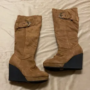 Go Jane Buckled Faux Suede Wedge Boot thumbnail 1