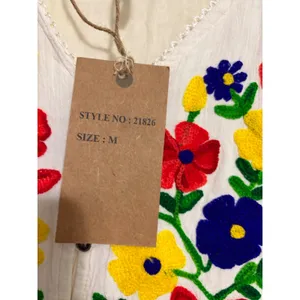 Riviera Sun Peasant‎ Dress Embroidered Floral Cream Gauze NWT Boho Medium thumbnail 6