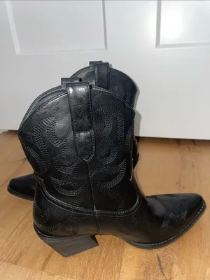 Women’s Black Fashion Cowgirl Western Ankle Boots Mid Heel Size 7 thumbnail 8