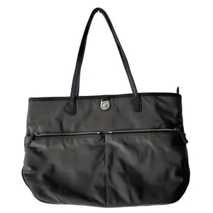 Michael Kors Kempton Gray Nylon Zip Top Tote Bag Purse Blue Lining Large thumbnail 1