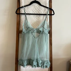 NWOT Victoria’s Secret Sage Green Lace & Mesh Open Front Slip Dress thumbnail 4