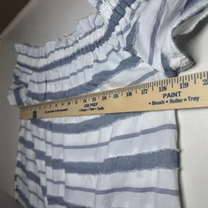 Juicy Couture Striped Off Shoulder Top Blue White‎ Fringe Cotton Blouse Small thumbnail 7