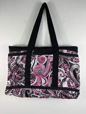 Braciano Packable Utility Tote Waterproof Beach Bag Pink Black Paisley Print thumbnail 2
