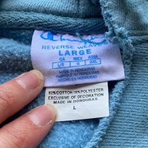 Champion Vintage Reverse Weave Light Blue Size Large V Neck Hoodie thumbnail 3