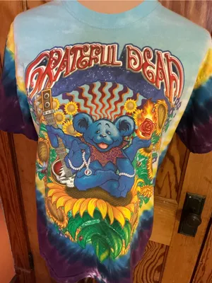 Liquid Blue Grateful Dead Guru Inspiration Bear Tie Dye T Shirt Medium M thumbnail 7