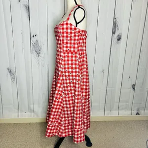 NWT Avec Les Filles Cherry Print Sweetheart Fit & Flare Midi Dress Sz 14 Stretch thumbnail 5