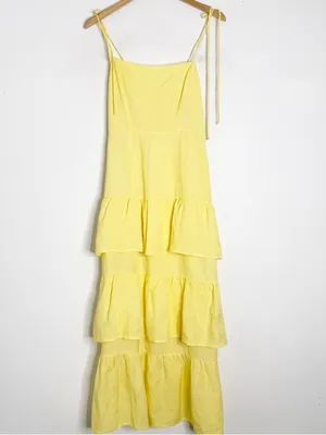 Capulet Yellow Linen Tiered Midi Maxi Dress Tie Strap Revolve Size Small thumbnail 7
