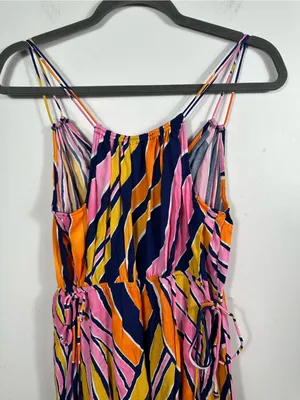 Anthropologie Maeve Jumpsuit Womens 6 Pink Orange Abstract Wide Leg‎ Strappy thumbnail 8