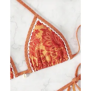 BYFINECANY Women's Floral Printed Swim Bikini Set Orange S thumbnail 3