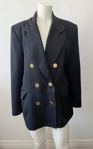 Vtg Ann Taylor double breasted Blazer 10 blue academic professor Ivy League USA thumbnail 1