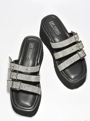 Cape Robbin Black Platform Sandal with Silver Glitter Straps thumbnail 1