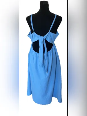 Universal Thread Women's Blue Chambray Cotton V-Neck Open Back Tie Midi Dress L thumbnail 9